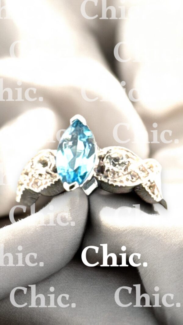 1.14 Carat Swiss Blue Topaz with White Topaz Accent Sterling Silver Ring