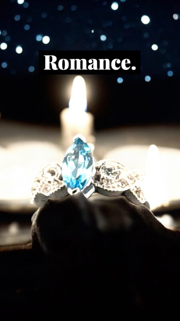 1.14 Carat Swiss Blue Topaz with White Topaz Accent Sterling Silver Ring - Image 2