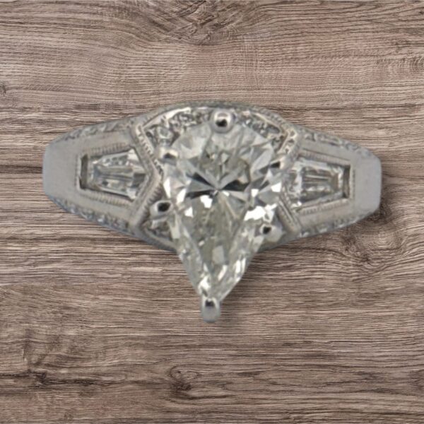 Platinum Pear Shaped Bridal with Kite Cut sides - Certified
