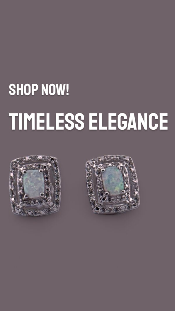 Opal Center Stone with White Zircon Halo Design in Sterling Silver - Image 3