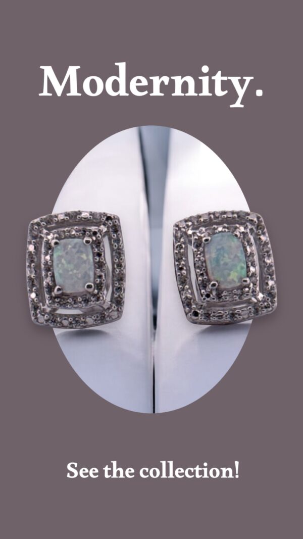 Opal Center Stone with White Zircon Halo Design in Sterling Silver - Image 2
