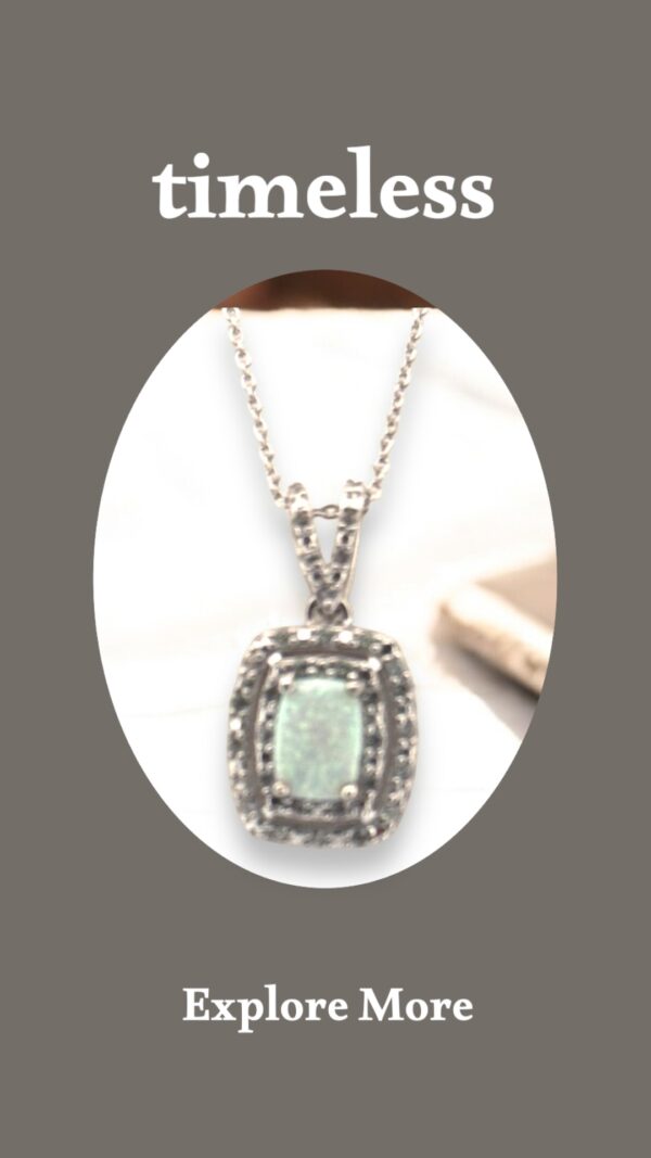 Opal Center Stone with White Zircon Halo Design in Sterling Silver - Image 2