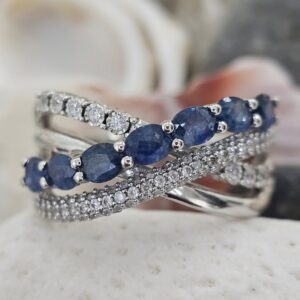 Oval Sapphire and White Zircon Sterling Silver Ring Sapphire Platinum Jewelers MS