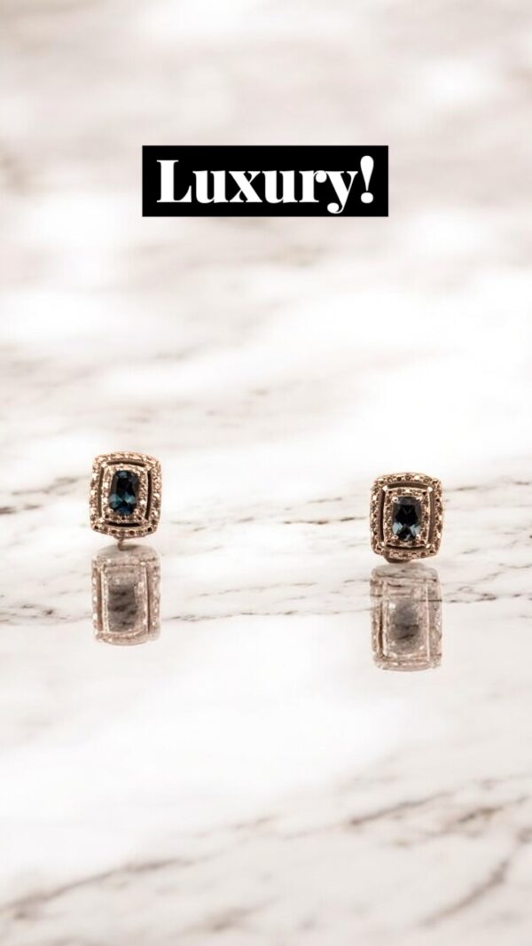 London Blue Topaz Center Stone with White Zircon Halo Design in Sterling Silver