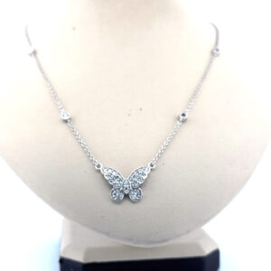 Diamond Butterfly Necklace in Sterling Silver with Pave Set Detail Lab Diamond Platinum Jewelers MS