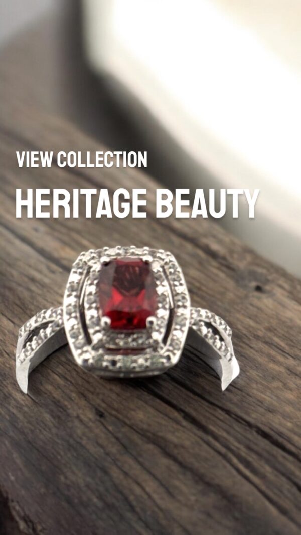 Garnet Center Stone with White Zircon Halo Design in Sterling Silver - Image 2