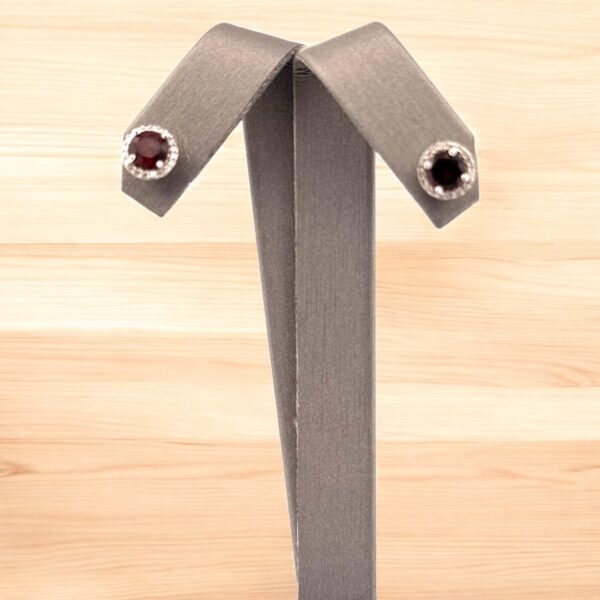 Round Garnet Center with Halo Design Studs - Image 2