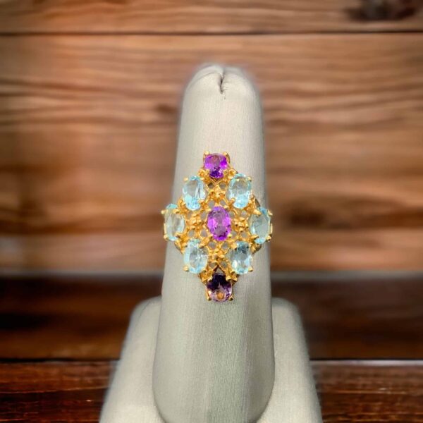 14kt Yellow Gold Amethyst and Blue Topaz - Luxury Gemstone
