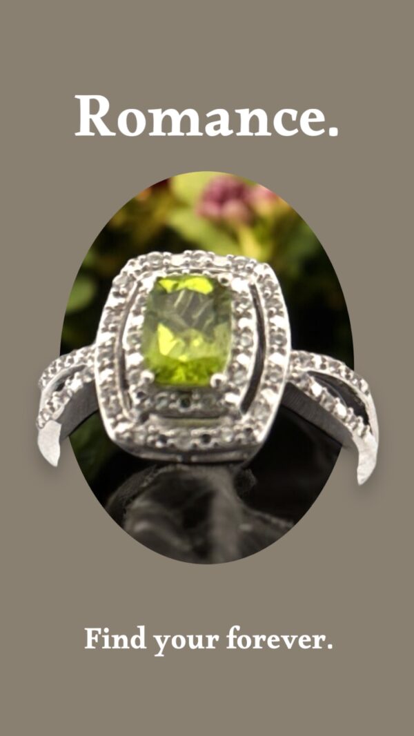 Peridot Center Stone with White Zircon Halo Design in Sterling Silver - Image 2