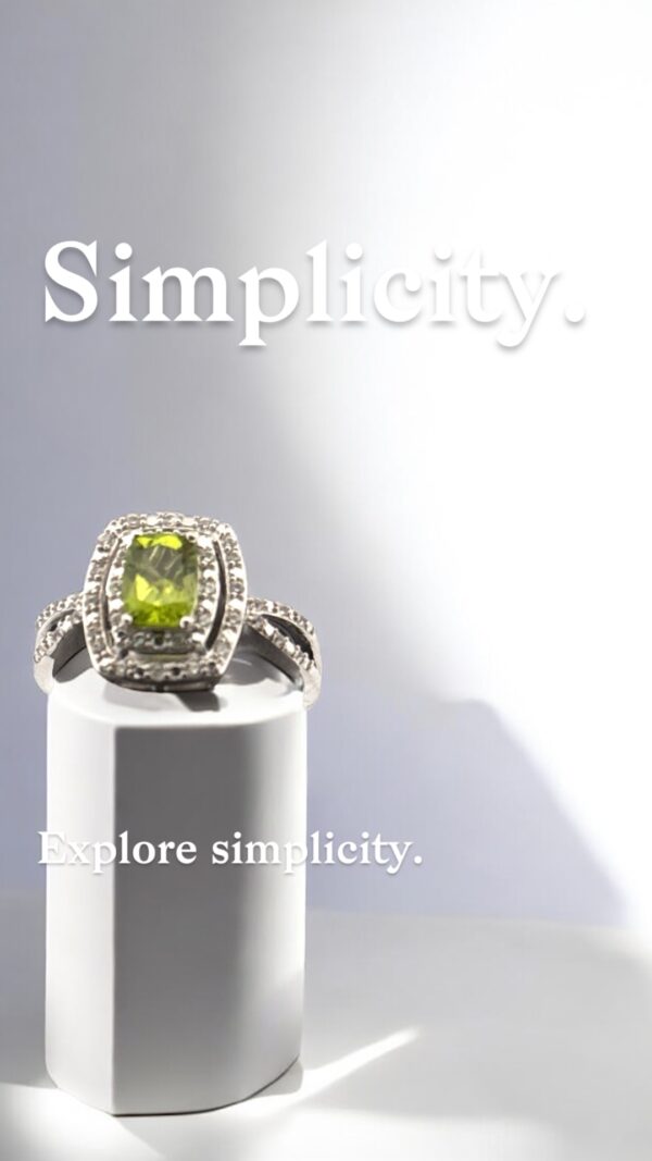 Peridot Center Stone with White Zircon Halo Design in Sterling Silver - Image 3