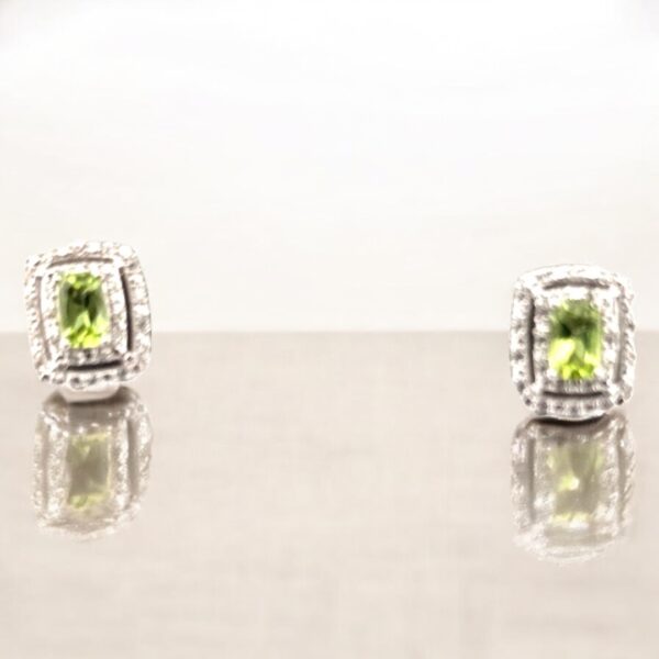 Peridot Center Stone with White Zircon Halo Design in Sterling Silver - Image 2
