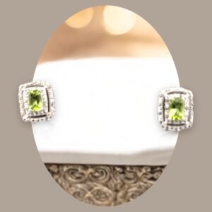 Peridot Center Stone with White Zircon Halo Design in Sterling Silver Earrings Platinum Jewelers MS