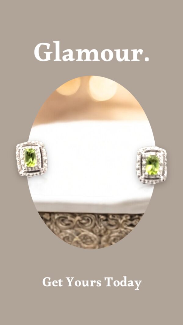 Peridot Center Stone with White Zircon Halo Design in Sterling Silver - Image 3
