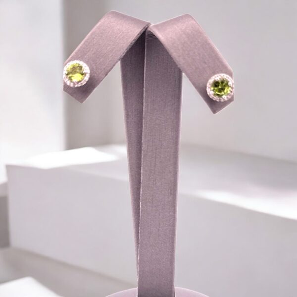 Round Peridot Center with Halo Design Studs - Image 2