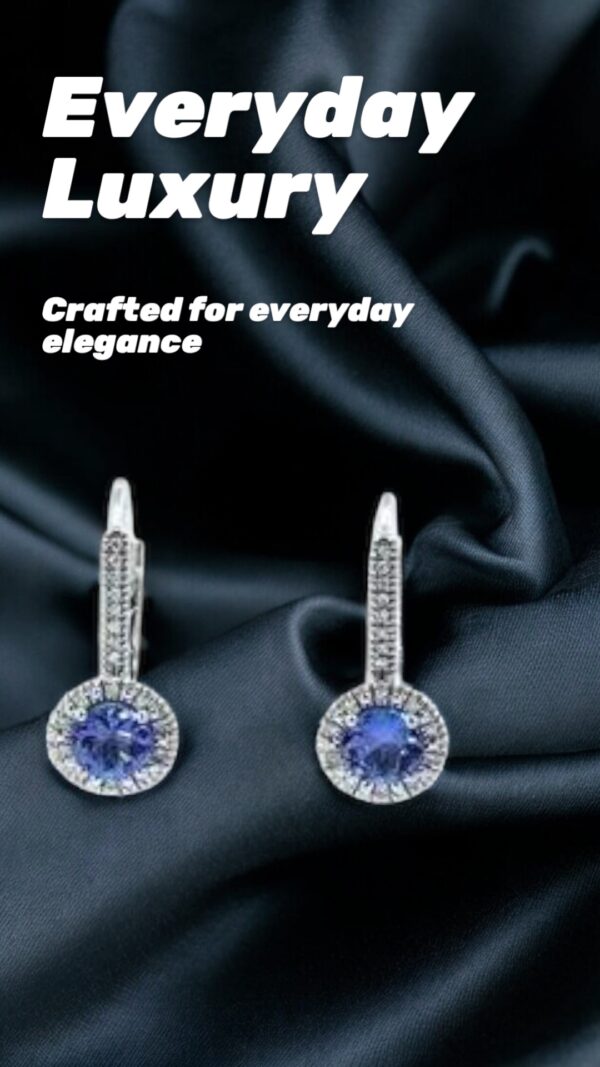 Tanzanite Earrings with Diamond Halo - Image 2