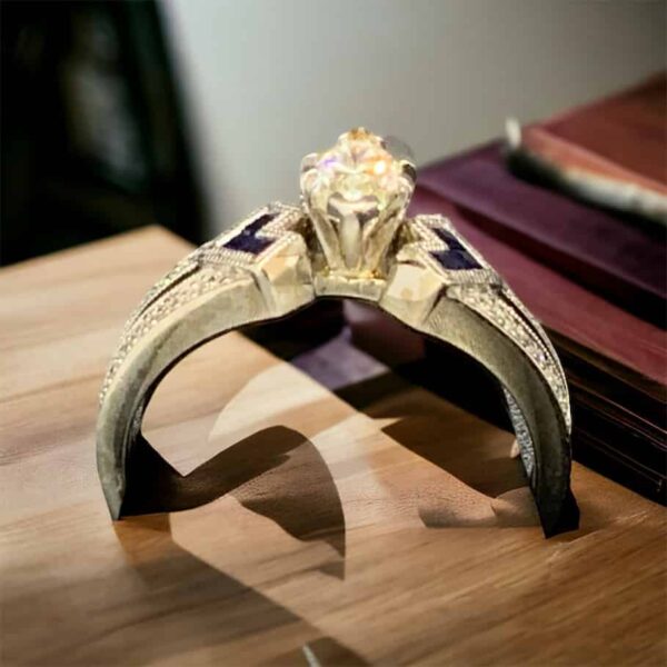 14kt White Gold Bridal Marquee and Sapphire - Image 2