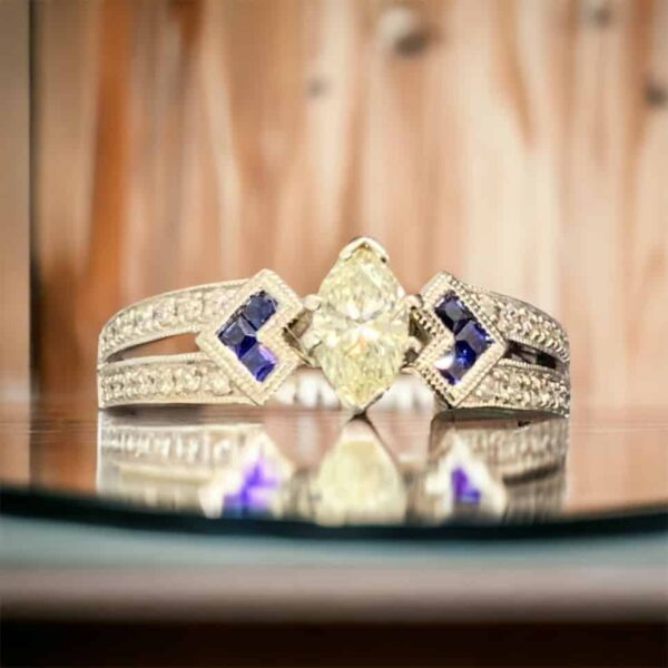 14kt White Gold Bridal Marquee and Sapphire