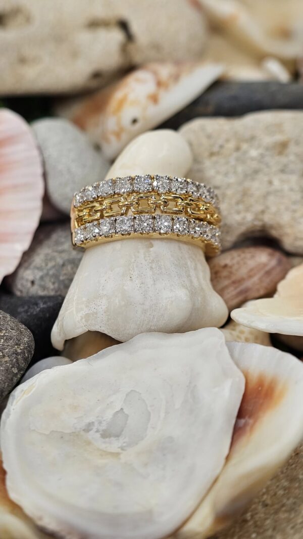 1.25 Diamond Double Row Sterling Silver Band with 18K Gold Accent - Image 2