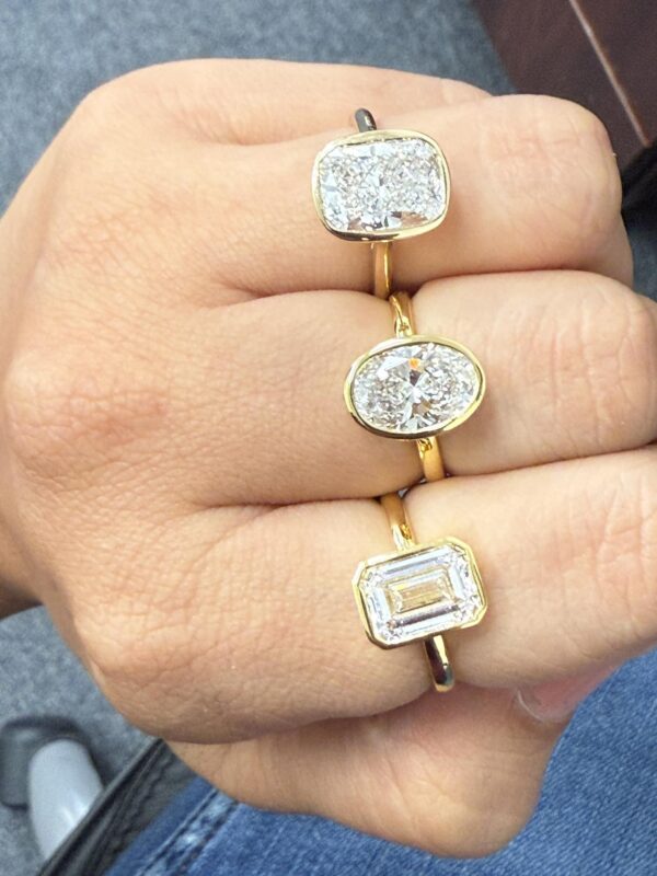 Elegant 14K Gold Wedding Ring with 3.09 Carat Emerald Cut Lab-Grown Diamond in Beautiful Bezel Setting