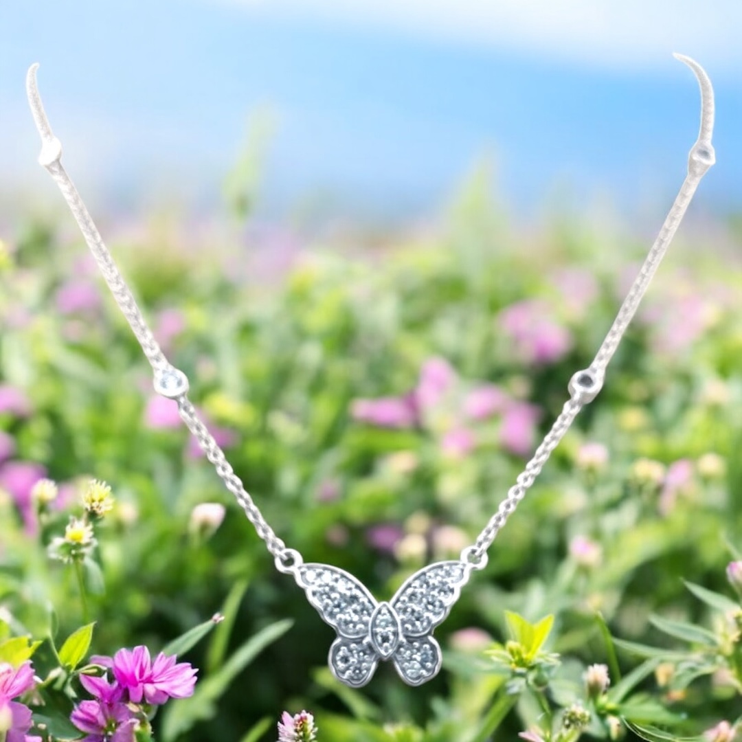Diamond Butterfly Necklace in Sterling Silver with Pave Set Detail Lab Diamond Platinum Jewelers MS Diamond Butterfly Necklace in Sterling Silver with Pave Set Detail - Image 3