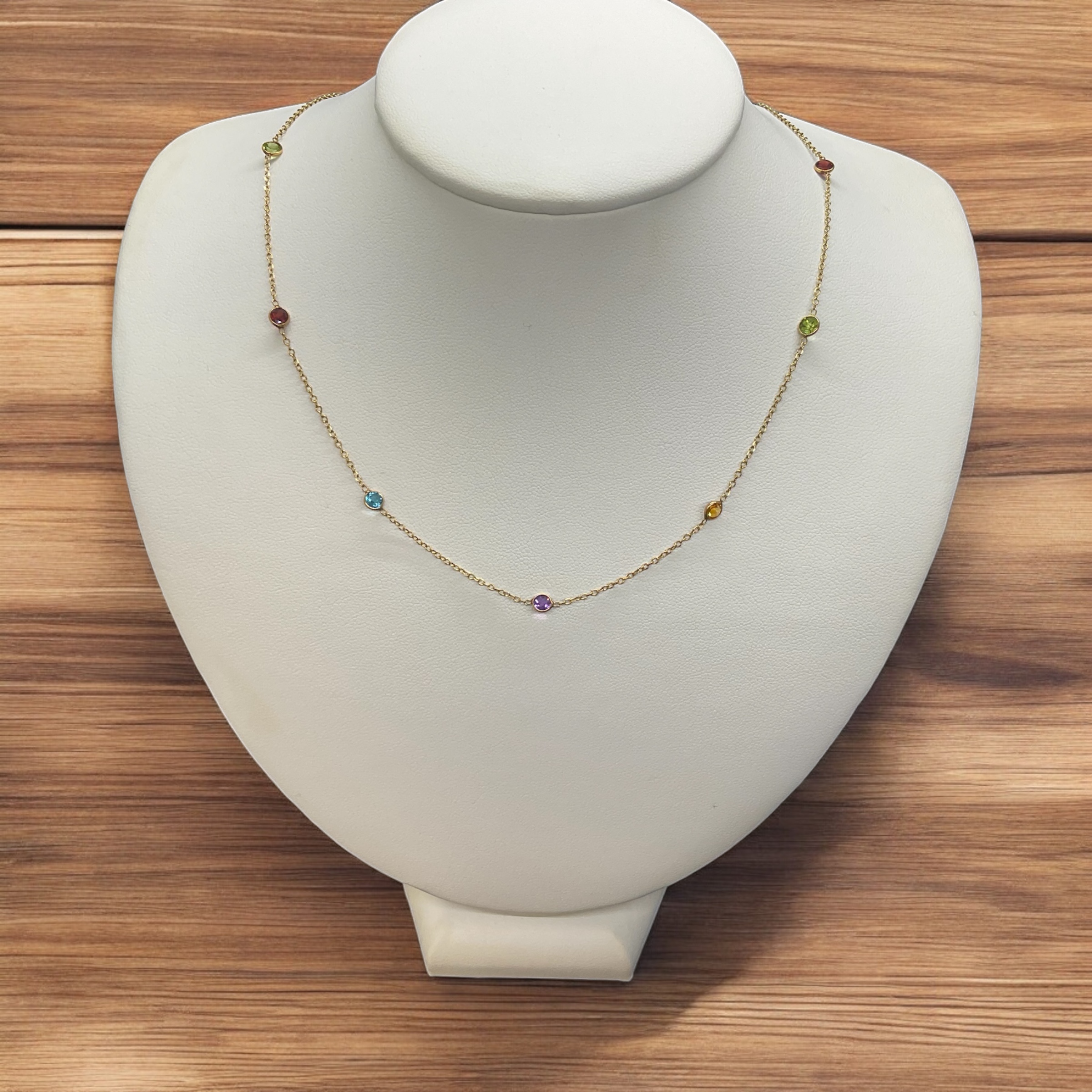 14kt Yellow Gold Necklace Multi Semi-Precious Stones Amethyst Platinum Jewelers MS 14kt Yellow Gold Necklace Multi Semi-Precious Stones