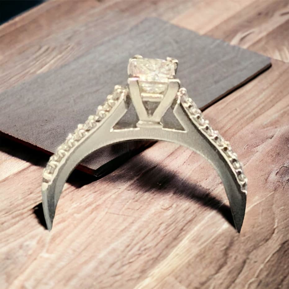 Bridal 14kt White Gold Princess Solitaire and Round Brilliant Diamond Ring Bridal Platinum Jewelers MS Bridal 14kt White Gold Princess Solitaire and Round Brilliant Diamond Ring - Image 2