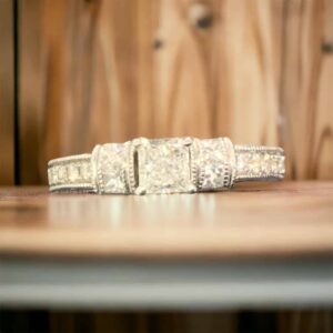 14kt White Gold Bridal Ring with Princess and Round Diamond Bridal Platinum Jewelers MS 14kt White Gold Bridal Ring with Princess and Round Diamond Bridal Platinum Jewelers MS