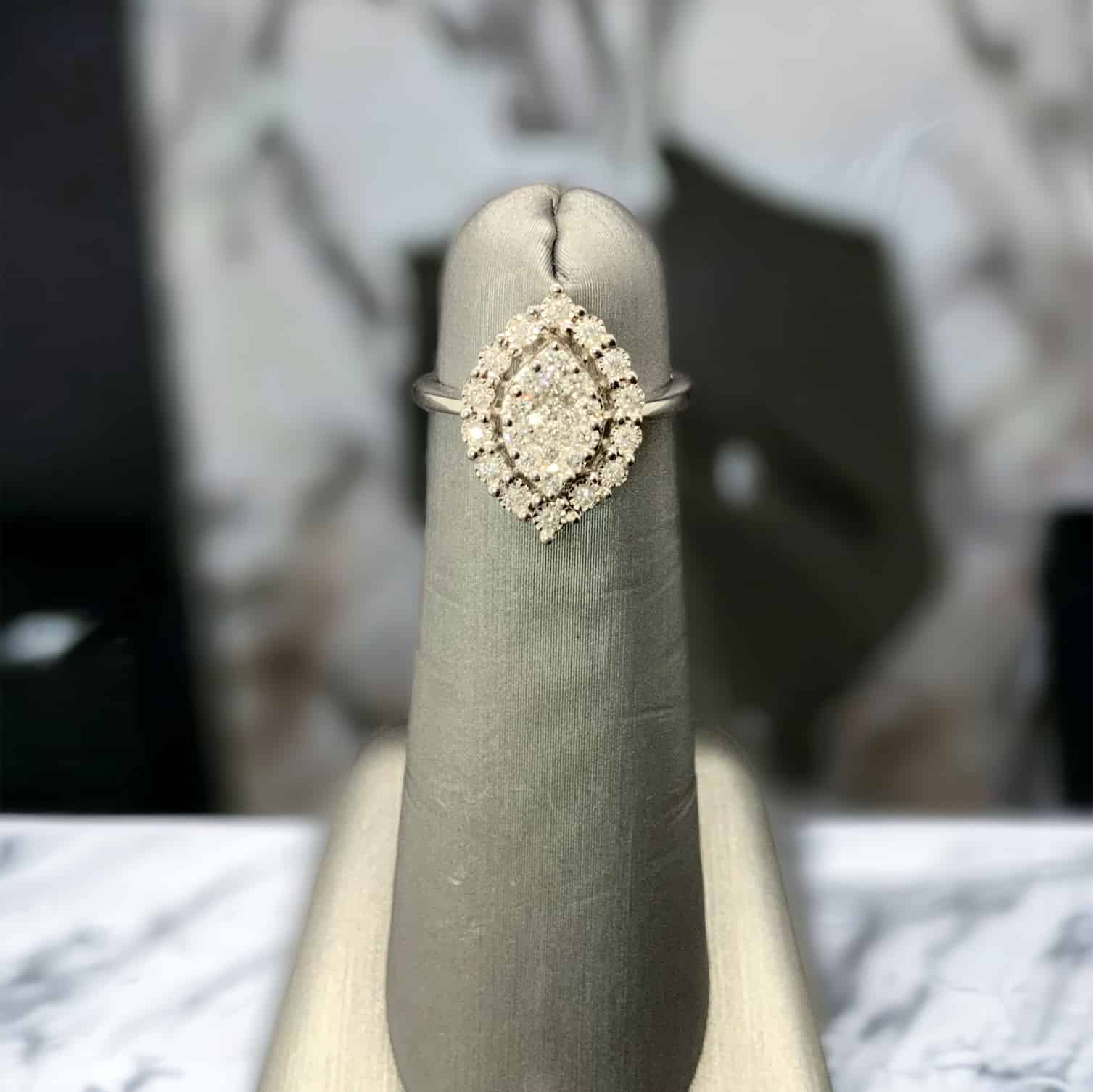 Marquis Halo Diamond Ring Diamond Fashion Platinum Jewelers MS