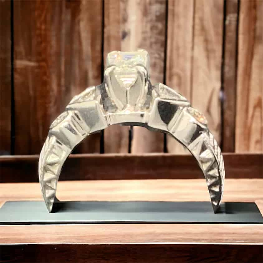 14kt White Gold Bridal Diamond Ring with Emerald Cut Solitaire & Trillion Diamonds Bridal Platinum Jewelers MS 14kt White Gold Bridal Diamond Ring with Emerald Cut Solitaire & Trillion Diamonds - Image 2