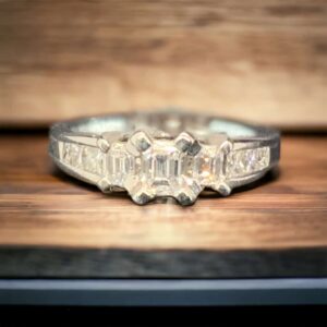 Elegant 14kt White Gold Bridal Ring with Emerald and Princess Cut Diamonds Bridal Platinum Jewelers MS