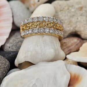 1.25 Diamond Double Row Sterling Silver Band with 18K Gold Accent Diamond Band Platinum Jewelers MS