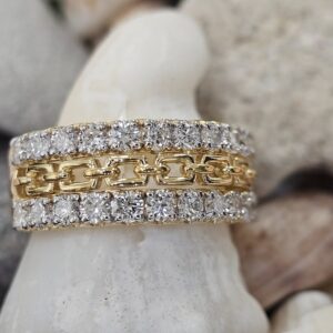1.25 Diamond Double Row Sterling Silver Band with 18K Gold Accent Diamond Band Platinum Jewelers MS
