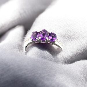 Oval Amethyst with White Topaz Accents Ring Amethyst Platinum Jewelers MS
