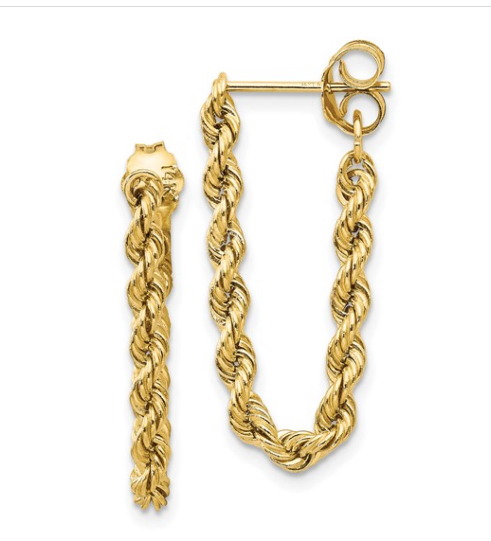 14kt Yellow Gold 2.35MM Semi-Solid Rope Earrings Earrings Platinum Jewelers MS 14kt Yellow Gold 2.35MM Semi-Solid Rope Earrings - Image 2