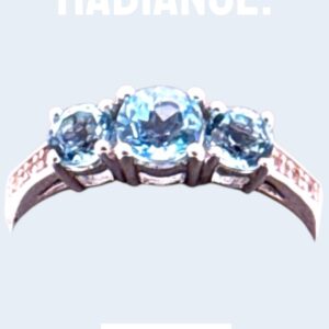 0.67 Carat Round Swiss Blue Topaz with White Topaz Accent 3 Stone Sterling Silver Ring Blue Topaz Platinum Jewelers MS