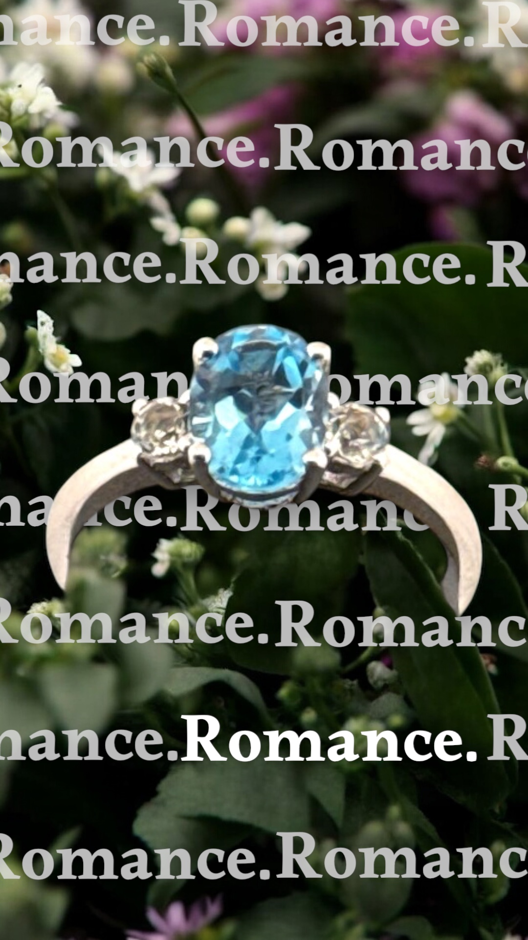 1.51 Carat Oval Swiss Blue Topaz and White Topaz Sterling Silver Ring Blue Topaz Platinum Jewelers MS 1.51 Carat Oval Swiss Blue Topaz and White Topaz Sterling Silver Ring - Image 2