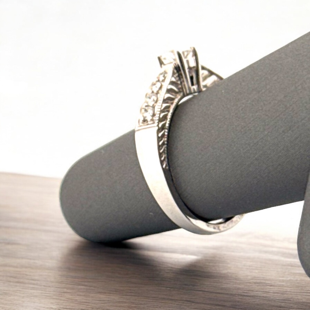 Antique Style 14kt White Gold Bridal Diamond Ring Bridal Platinum Jewelers MS Antique Style 14kt White Gold Bridal Diamond Ring - Image 2