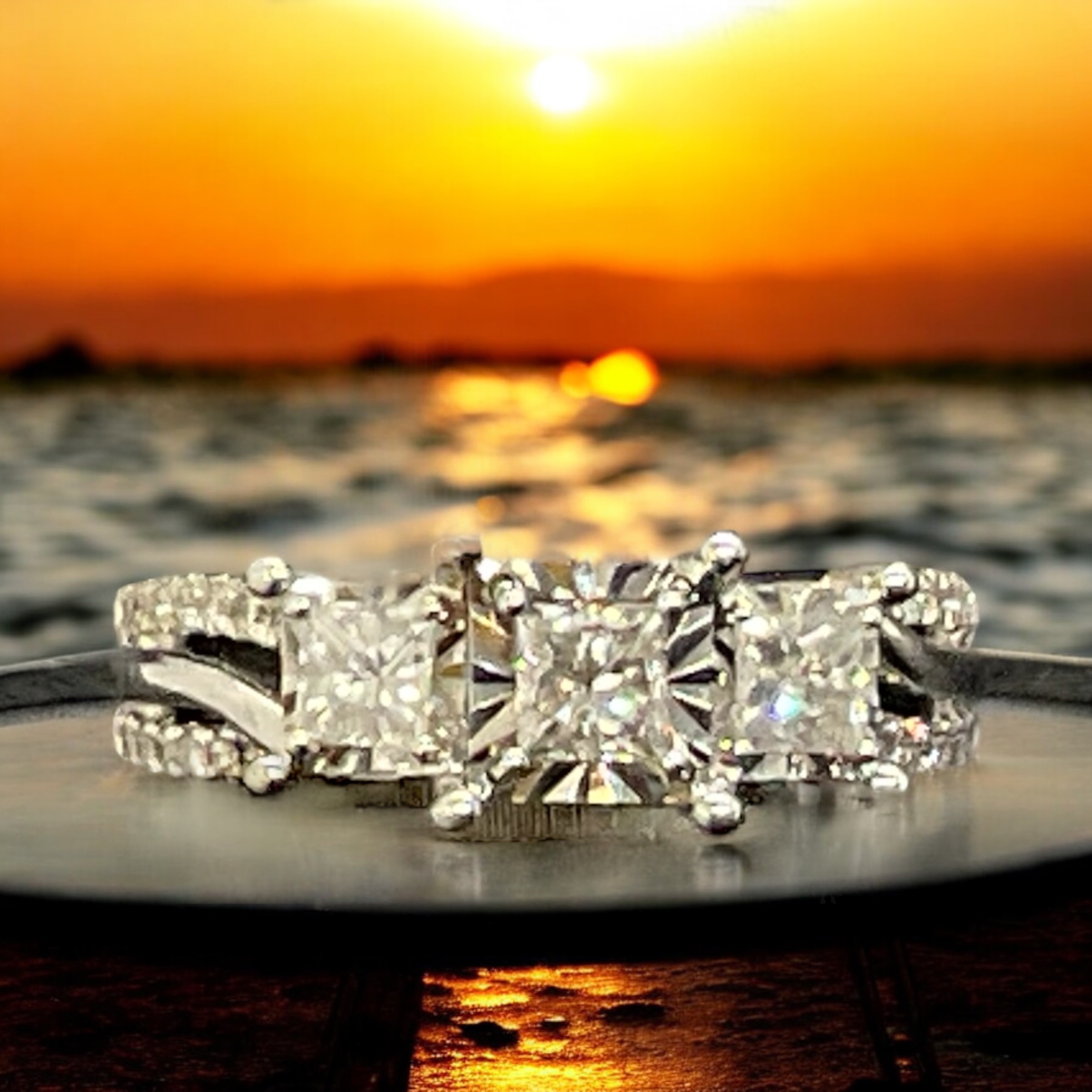 Princess three-stone diamond engagement ring Anniversary Platinum Jewelers MS Princess three-stone diamond engagement ring - Image 2