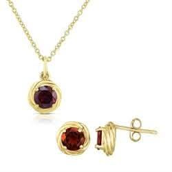 Round Garnet Pendant with Matching Garnet Stud Earrings Set Garnet Platinum Jewelers MS