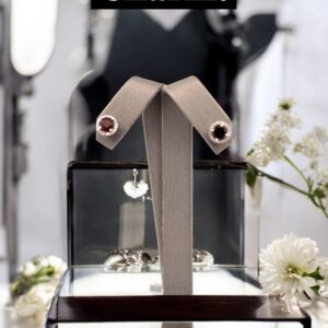 Round Garnet Center with Halo Design Studs Garnet Platinum Jewelers MS