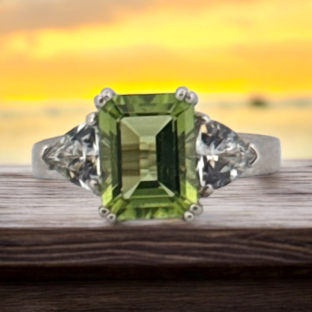 Peridot and White Sapphire Ring Peridot Platinum Jewelers MS Peridot and White Sapphire Ring