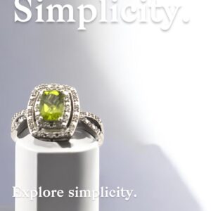 Peridot Center Stone with White Zircon Halo Design in Sterling Silver Peridot Platinum Jewelers MS