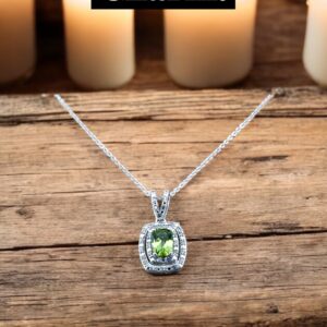 Peridot Center Stone with White Zircon Halo Design in Sterling Silver Peridot Platinum Jewelers MS