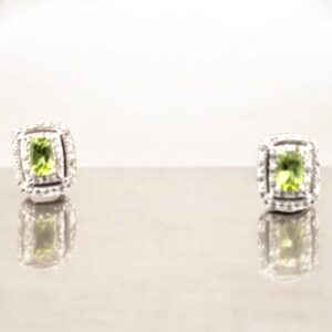 Peridot Center Stone with White Zircon Halo Design in Sterling Silver Earrings Platinum Jewelers MS