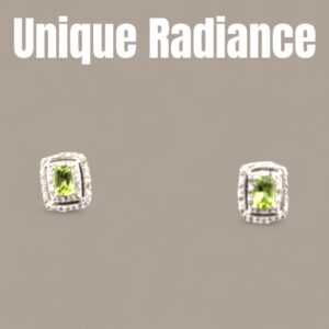 Peridot Center Stone with White Zircon Halo Design in Sterling Silver Earrings Platinum Jewelers MS