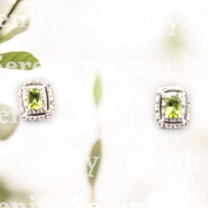 Peridot Center Stone with White Zircon Halo Design in Sterling Silver Earrings Platinum Jewelers MS