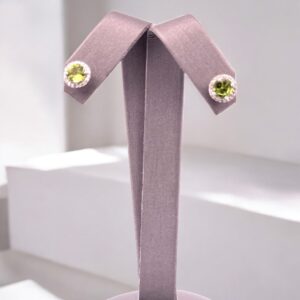 Round Peridot Center with Halo Design Studs Halo Platinum Jewelers MS