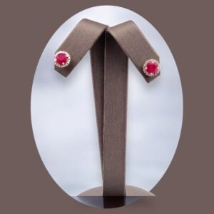 Round Ruby Center with Halo Design Studs Halo Platinum Jewelers MS