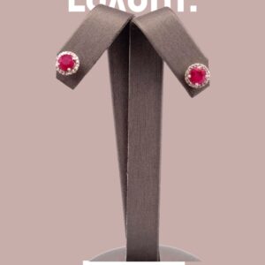 Round Ruby Center with Halo Design Studs Halo Platinum Jewelers MS