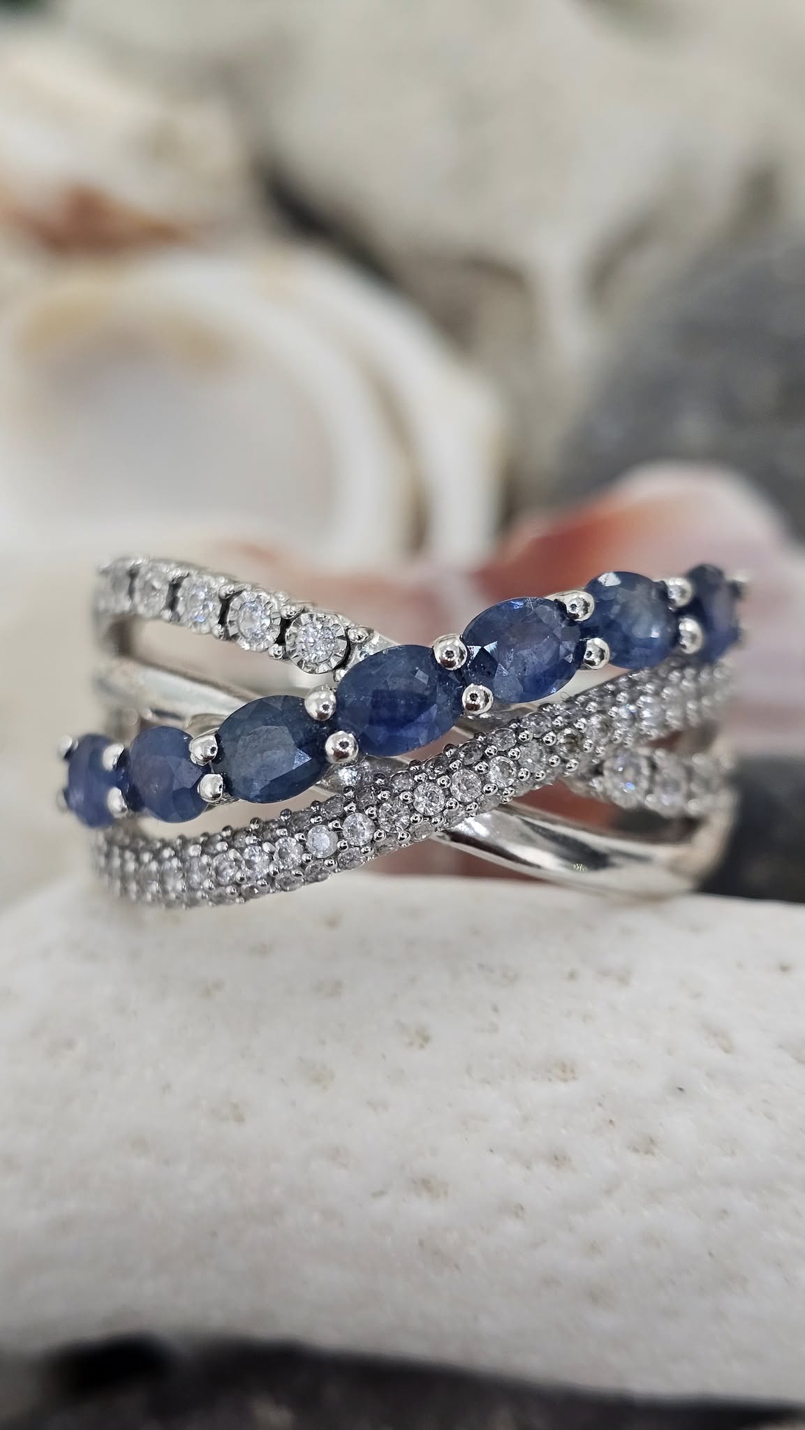 Oval Sapphire and White Zircon Sterling Silver Ring Sapphire Platinum Jewelers MS